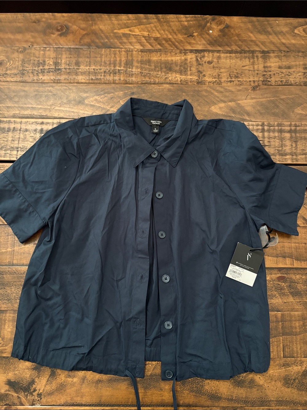 Navy Short-Sleeve Shirt by Vera Wang